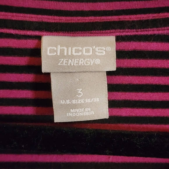 Chico’s Pink and black striped long sleeve shirt size 3 (16/18) - Picture 3 of 8